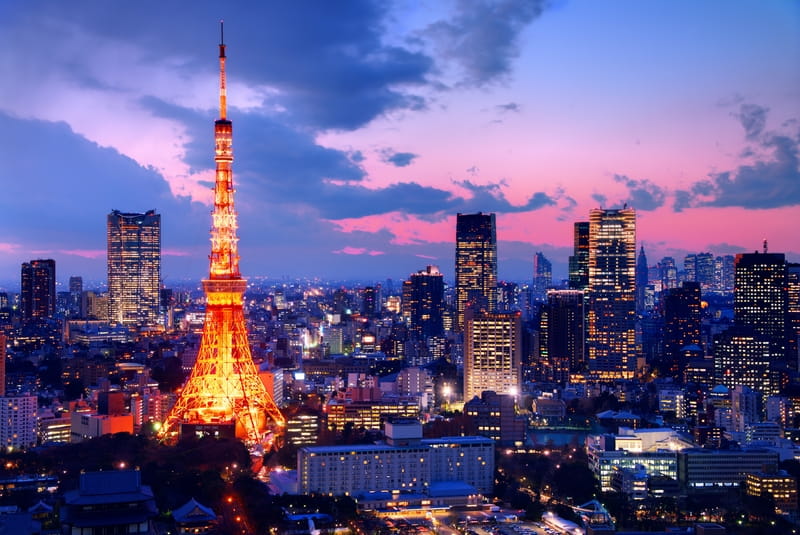 Tokyo Tower skyline view in summer